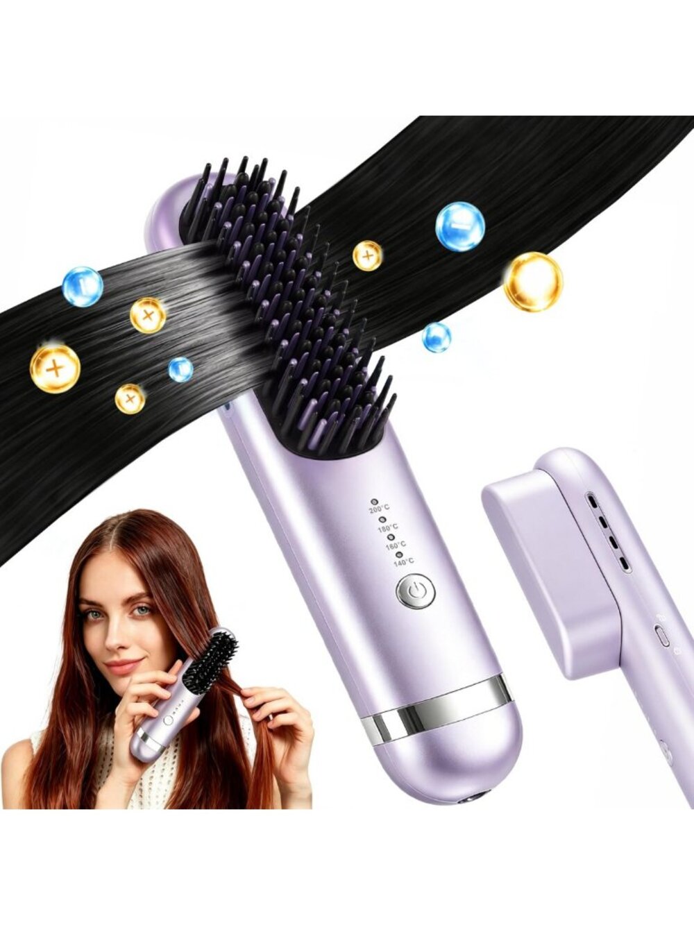 Cordless Hair Straightener Brush - Fast Heat, Travel-Friendly, Anti-Scald